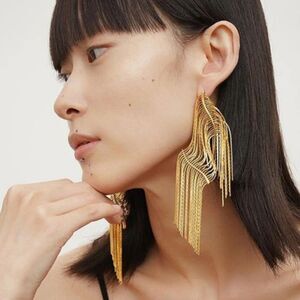 Nwt FREE PEOPLE cascading fringe gold plated earrings
